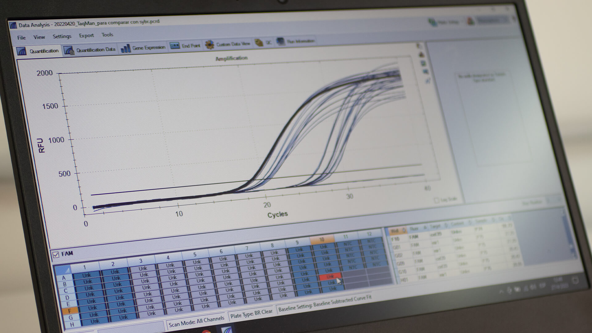 Screen showing PCR test results